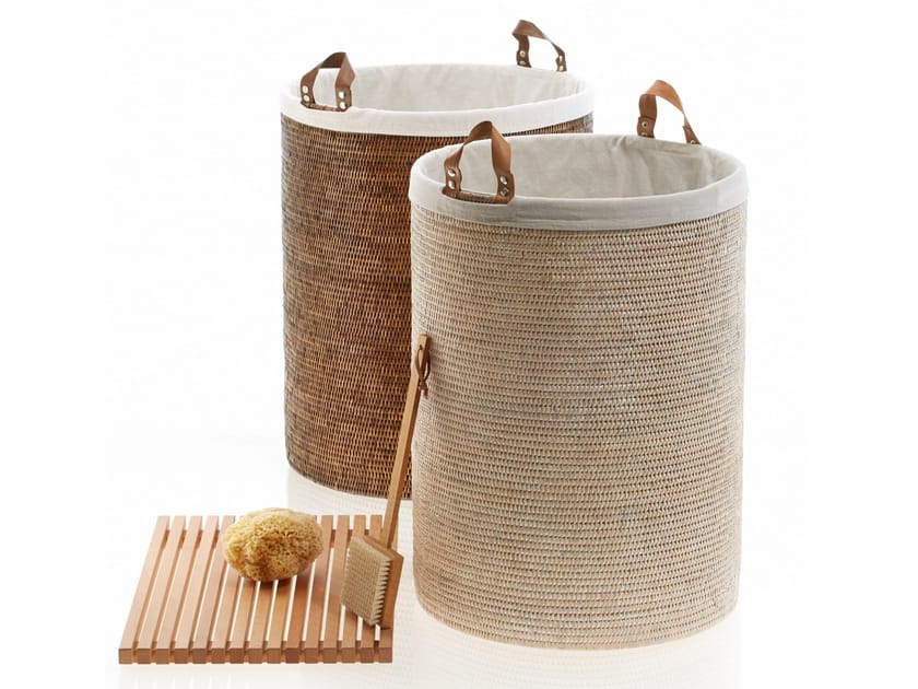 RATTAN BATHROOM WASTE BIN BASKET SPA BASKET COLLECTION BY DECOR WALTHER