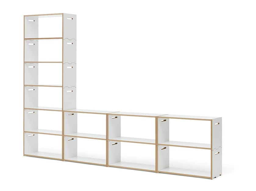 Freestanding modular MDF shelving unit HOCHSTAPLER By Tojo Möbel design