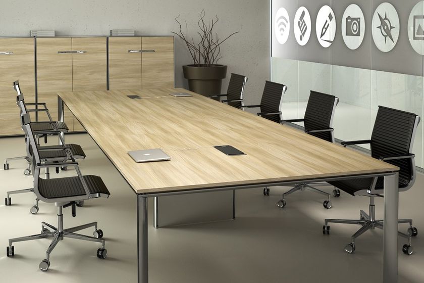 Tavolo Riunioni Weber Nova 320x164cm - Rovere Naturale Con Elettrificazione - Struttura Bianca - Alta Qualità - Foto 2