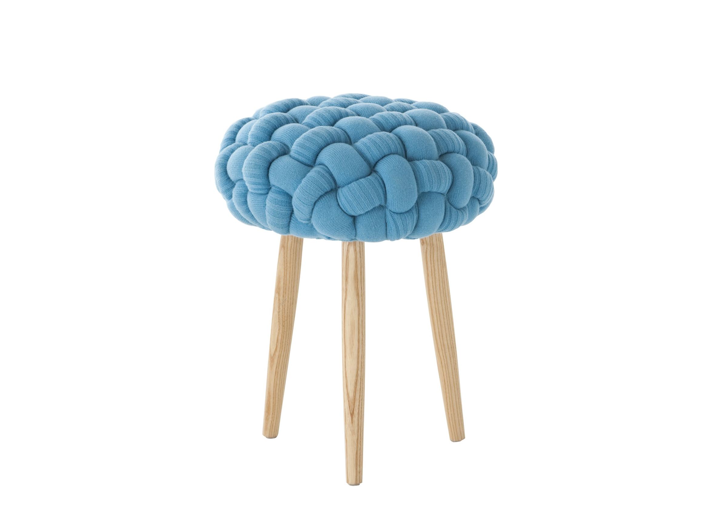 Upholstered wool stool BLUE KNITTED STOOL by GAN By Gandia Blasco