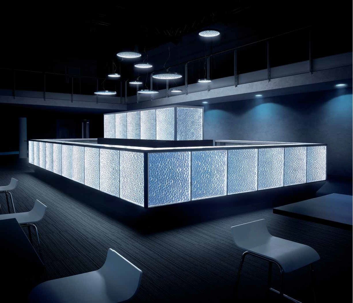 Decorated backlit glass HYDROGENE FOR ARCH By Lasvit design Lars Kemper