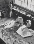 A team of camouflage artists at work at Fort Belvoir, Virginia.Illustration in Robert P. Breckenridge