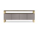 FLEXOR dining cabinet_satin brass_Moka Sable wood_grey polished lacquered shelves - Ph. Cube Photoproduction