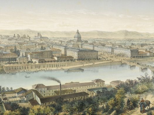 Vue générale de Turin. Litografia di Fichot, 1880 circa (ASCT, Collezione Simeom