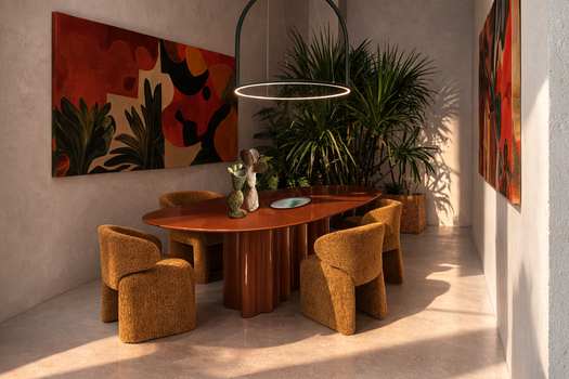 Botanical Frequencies, installazione Saba al Fuorisalone 2026 - Tavolo Teatro Magico by studio 967arch - Ph. Piergiorgio Sorgetti