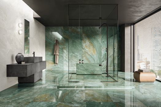 Prestigio Kaleidos, floor Smeraldo 120x120, wall Smeraldo 120x278, Diamante Dorico 60x120