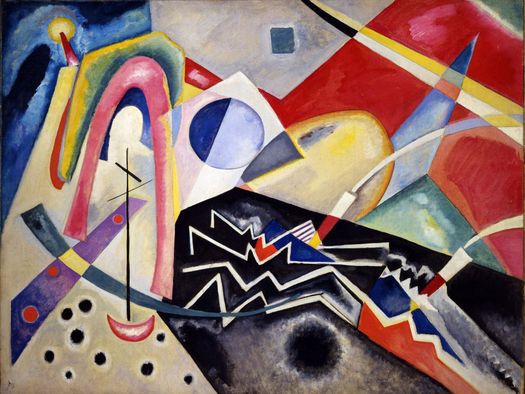 Wassily Kandinsky, Zig zag bianchi, 1922. Olio su tela cm92x125, 1686 Ca Pesaro-Galleria-Internazionale d'arte Moderna, acquisto alla Biennale, 1950