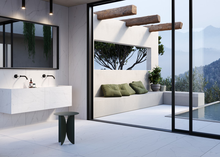 Mobile lavabo in pietra sinterizzata