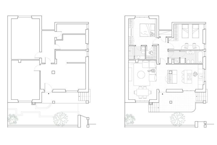 Esempio di pilastri centrali inglobati - Disegni di Casa nel Verde di Nube Architetture