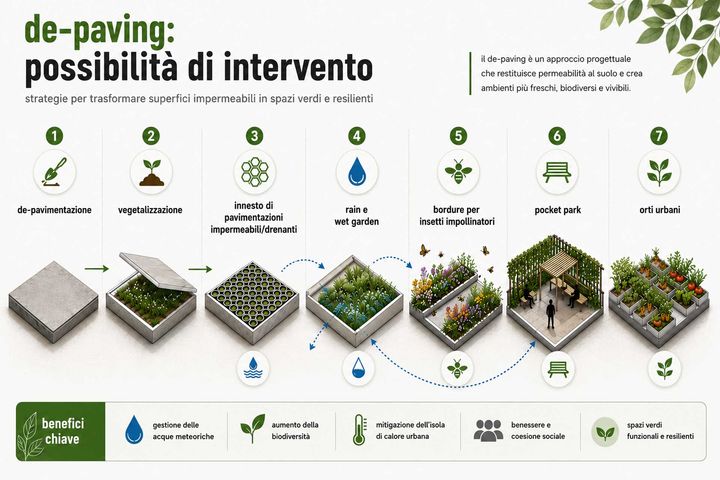 Dal de-paving al verde urbano: strategie e possibilità di intervento | Immagine generata con il supporto dell?AI
