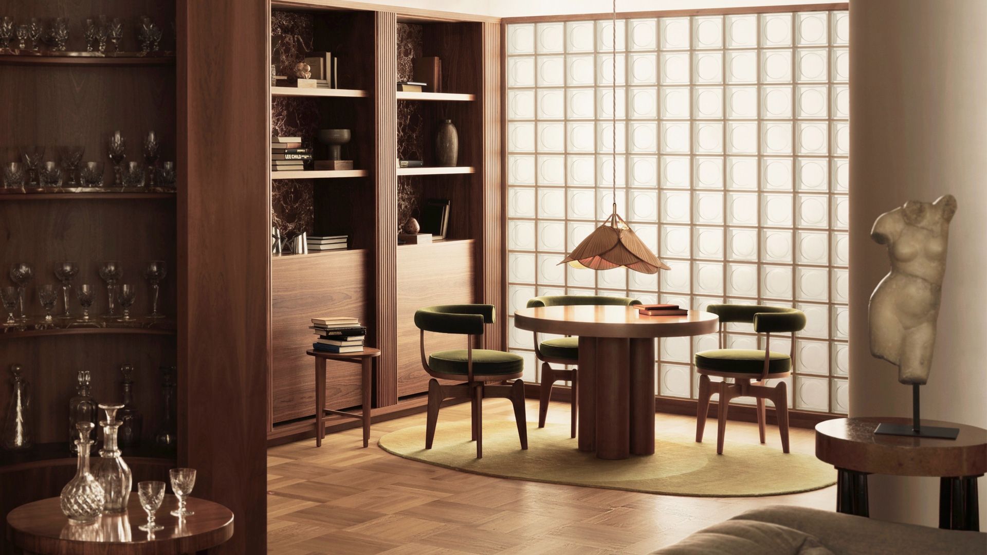 Glass block partition walls to divide spaces without losing daylight