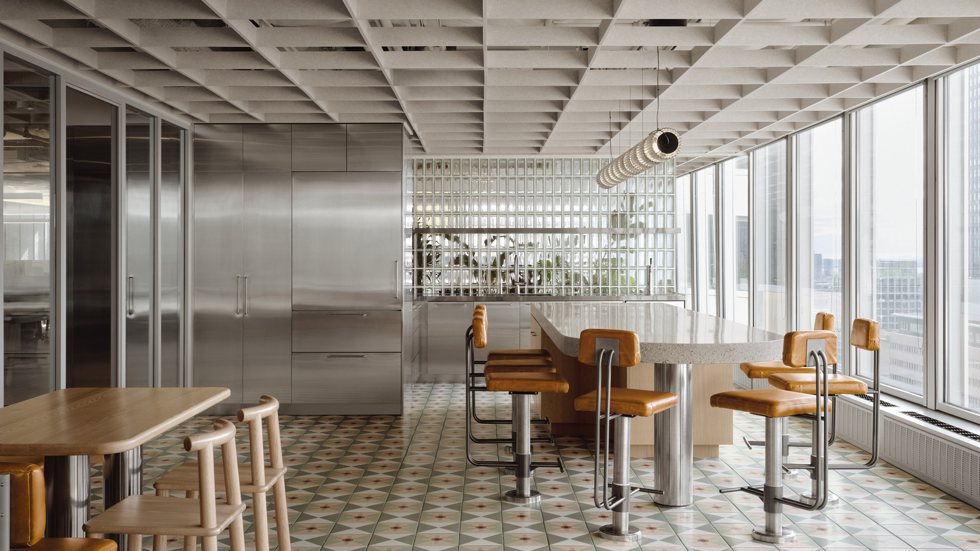 Glass block partition walls to divide spaces without losing daylight