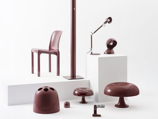 Artemide and Danese Milano Icons in a Deep Red Hue