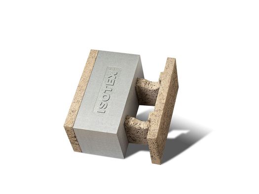 ISOTEX presents wood-cement formwork block HDIII 44/20 with eps-graphite BASF