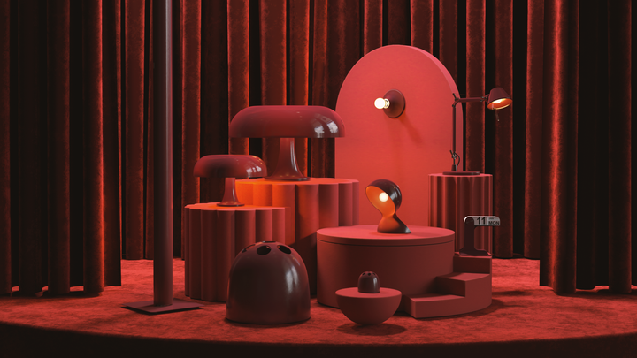 Le icone Artemide e Danese Milano in rosso