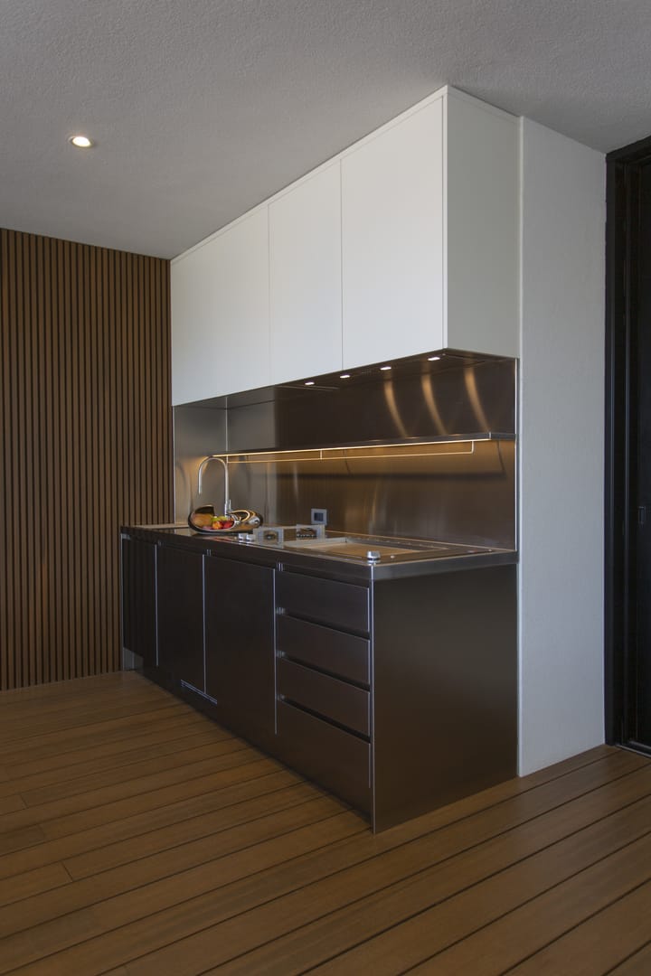 The Abimis Atelier outdoor kitchen furnishes a terrace in Rovinj