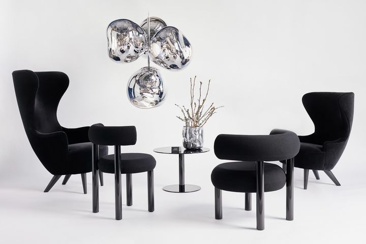 Sedia Wingback, Fat Chair, Flash Table e lampade Melt di Tom Dixon 10