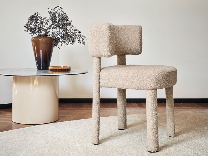 Twinset knitwear adorns Calligaris' Glen Soft chairs