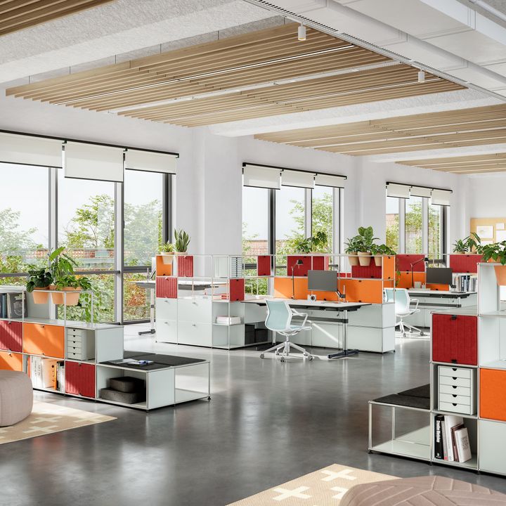 Sistema d'arredo USM per uffici con pannelli USM Haller Soft Panel 12