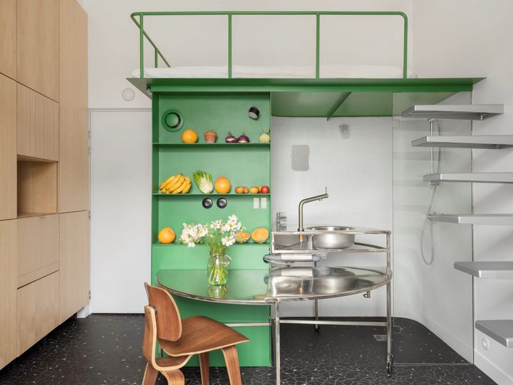 Space-saving mini kitchen in Secrétan 2 | La Sagna & Racine Paris / France / 2020 © Schnepp Renou 5