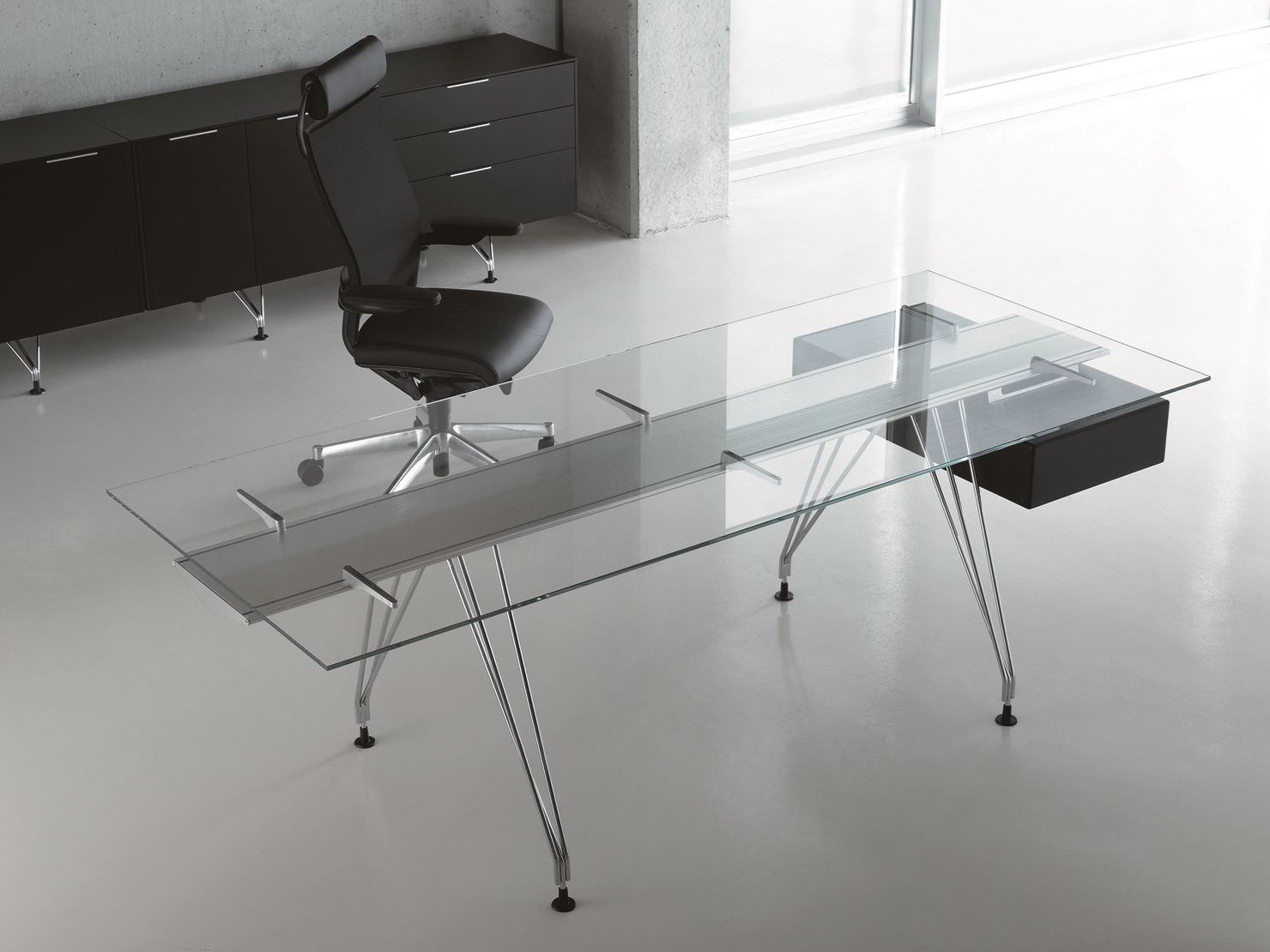 A1 DIRECTIONAL Rectangular glass executive desk with drawers By BK ...