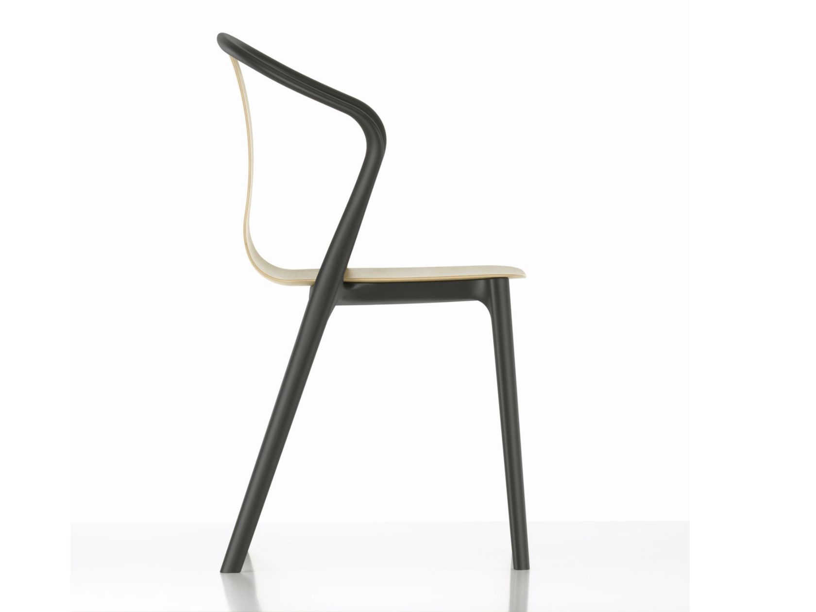 BELLEVILLE CHAIR Stackable wooden chair with armrests By Vitra design