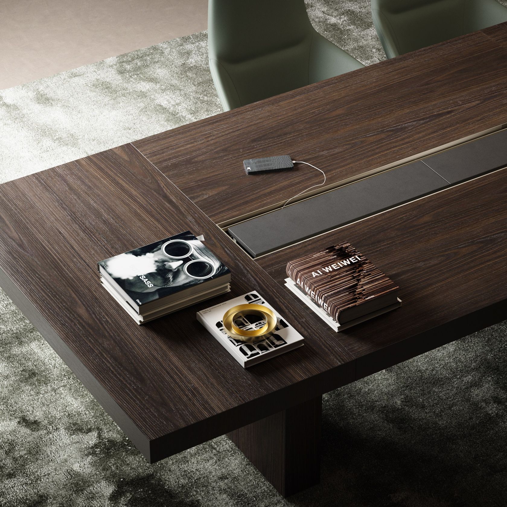 BLOCK 2.0 Modular rectangular wooden meeting table with cable ...