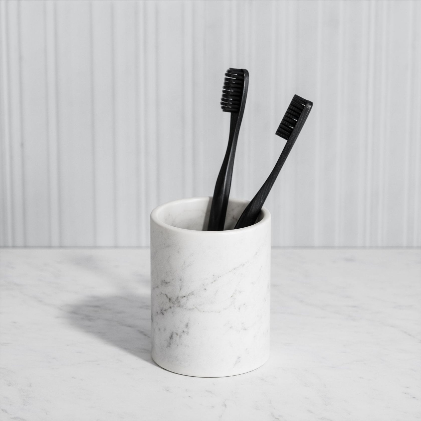 CONSERO Countertop Carrara marble toothbrush holder By LUSSO