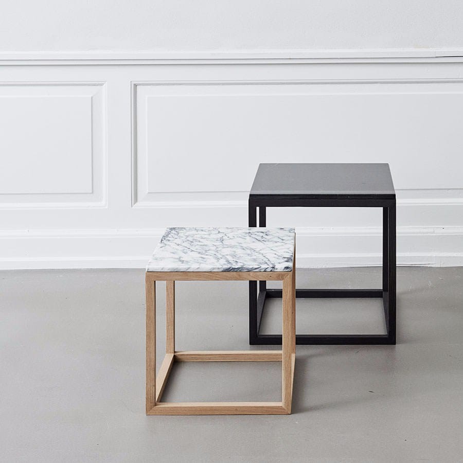 Oak coffee table / bedside table CUBE TABLE BLACK OAK & MARBLE By