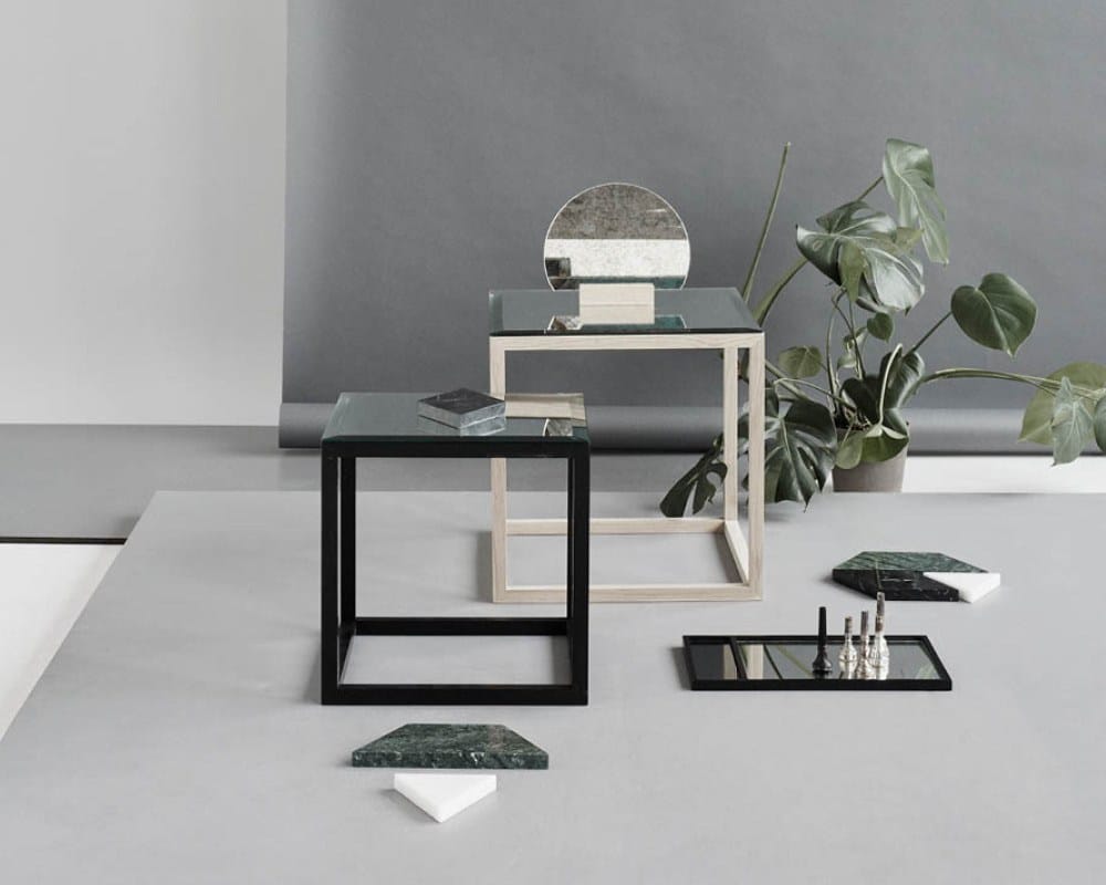 Oak coffee table / bedside table CUBE TABLE BLACK OAK & MARBLE By