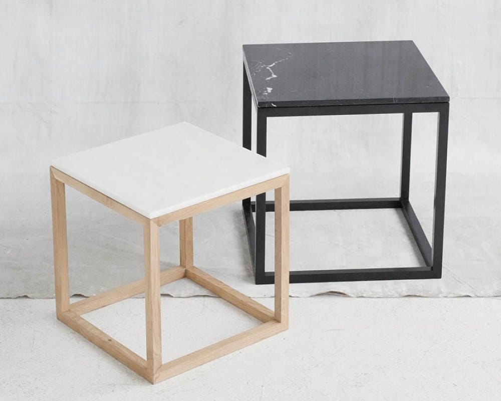 Oak coffee table / bedside table CUBE TABLE BLACK OAK & MARBLE By
