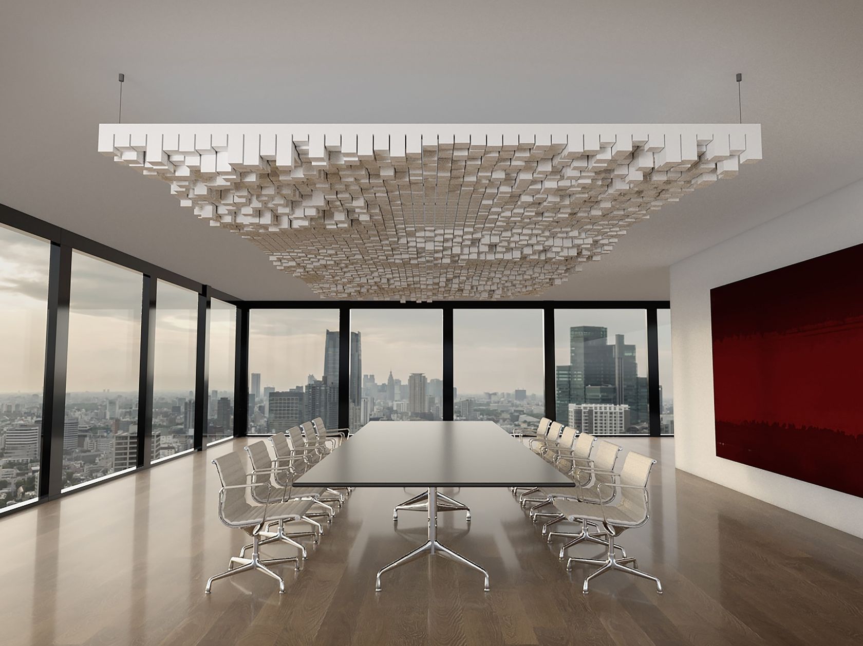 Basotect® hanging acoustic panel Designed acoustic connected cube dots ...