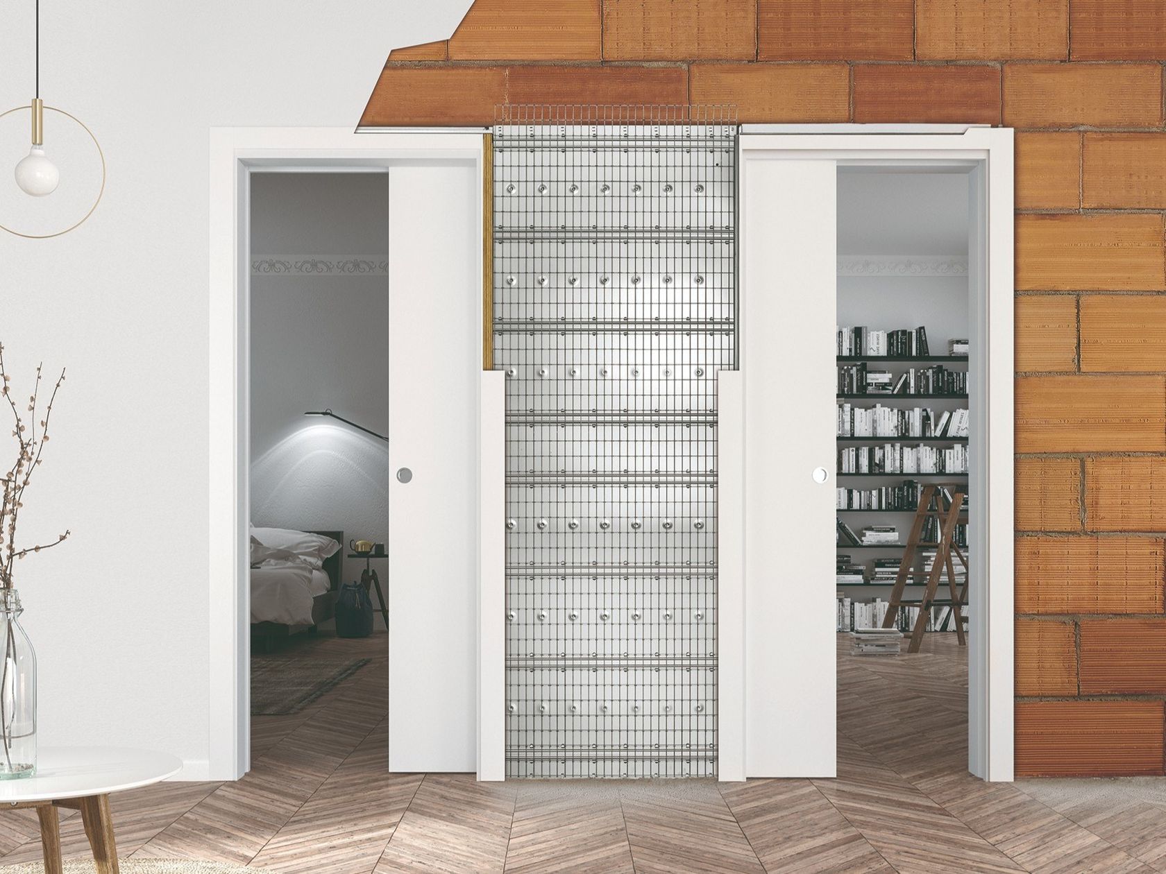ECLISSE Unilateral Pocket door system for two doors sliding into one