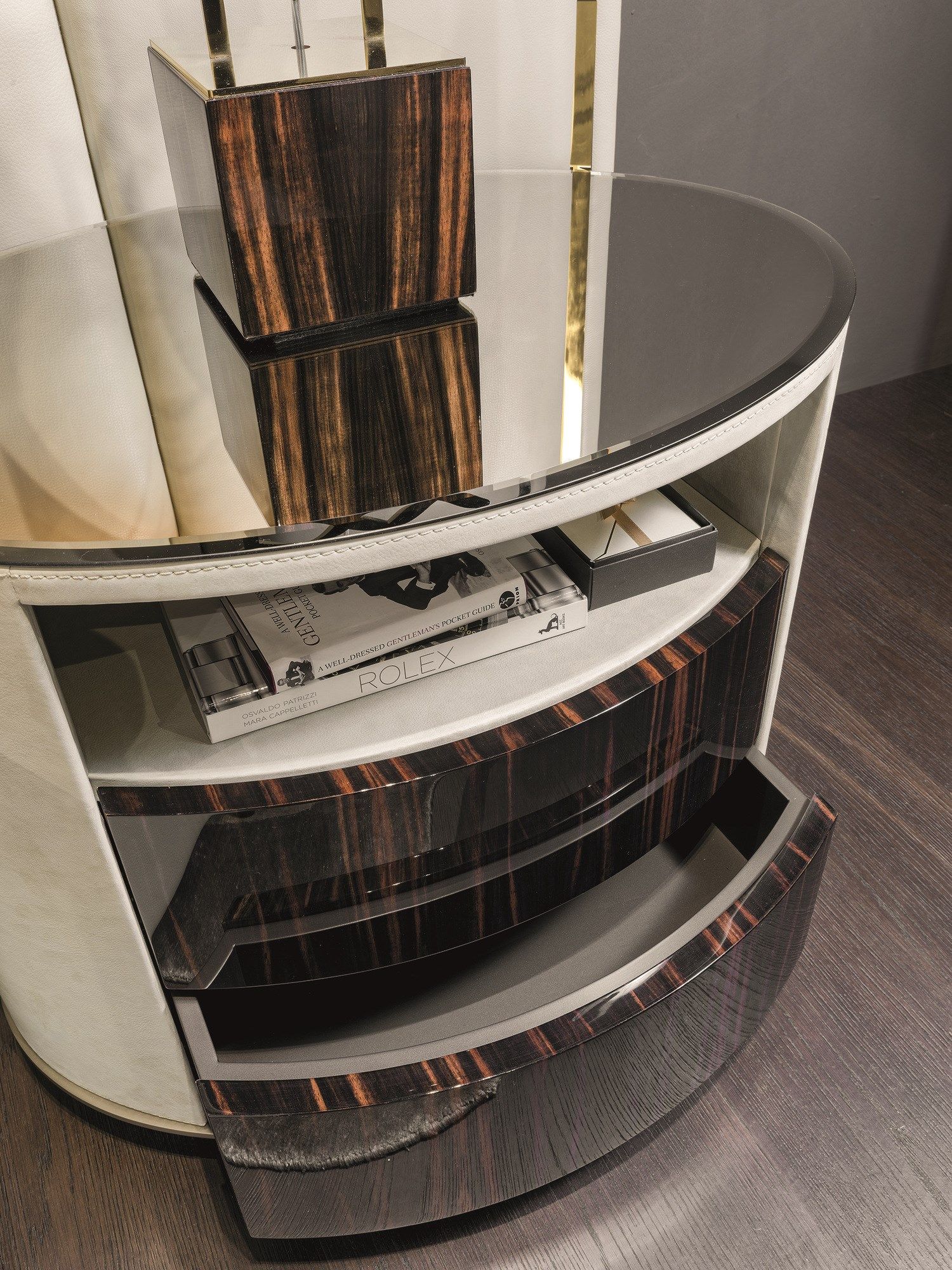 Oval leather bedside table ELISE By Longhi design Giuseppe Iasparra