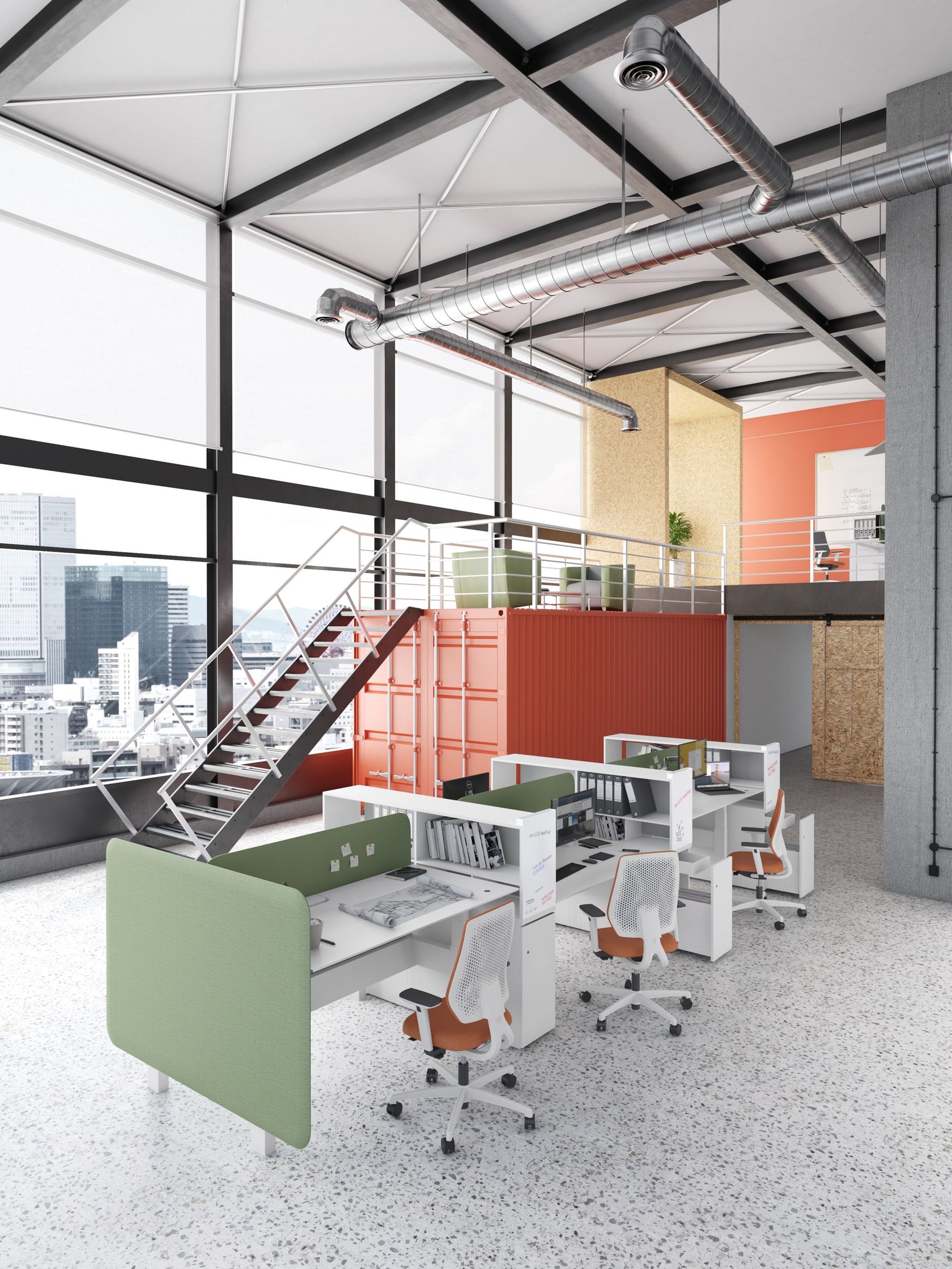 Height-adjustable multiple office workstation with shelves EVO HP ...