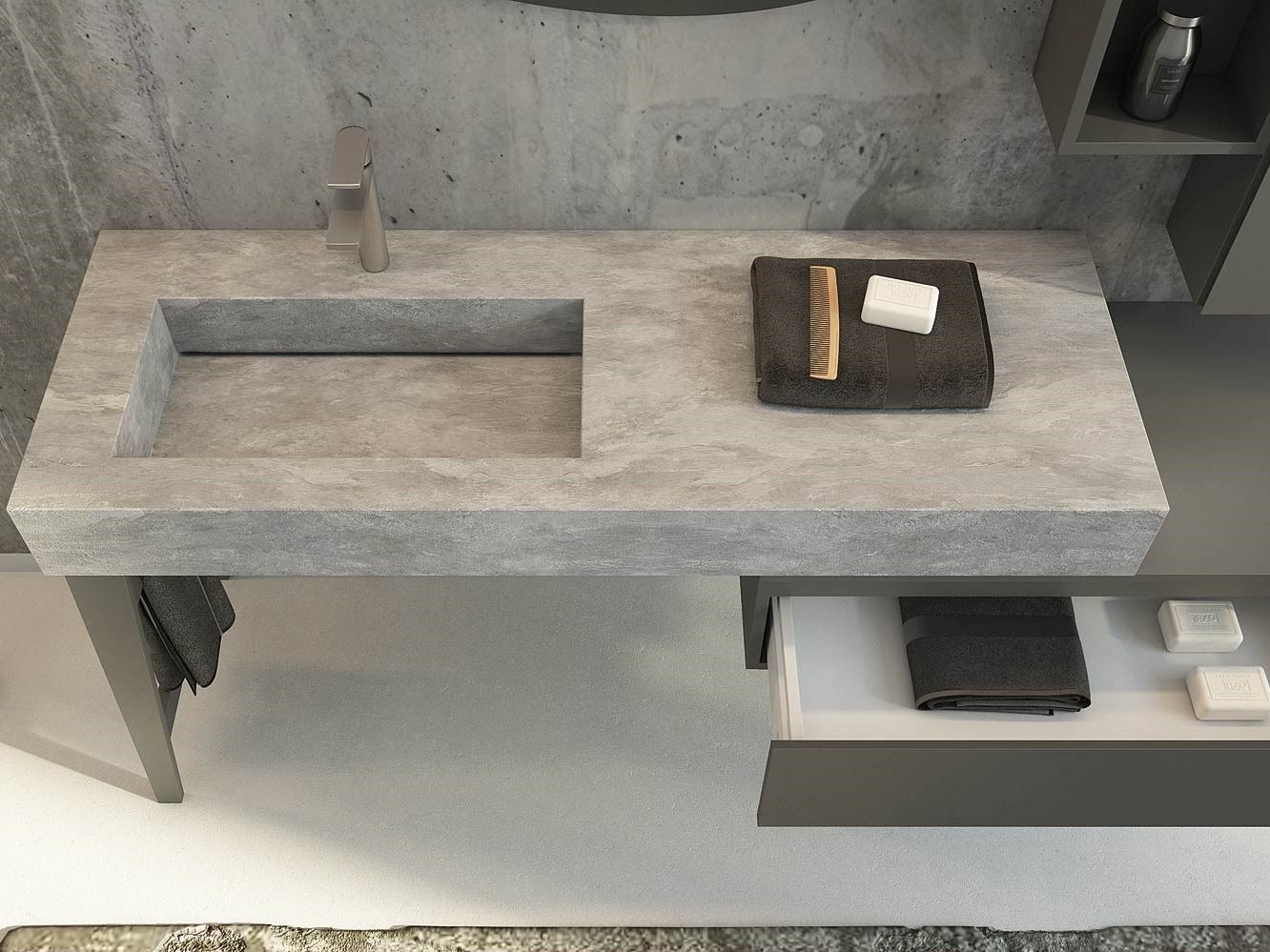 Single porcelain stoneware vanity unit with doors with mirror FREEDOM