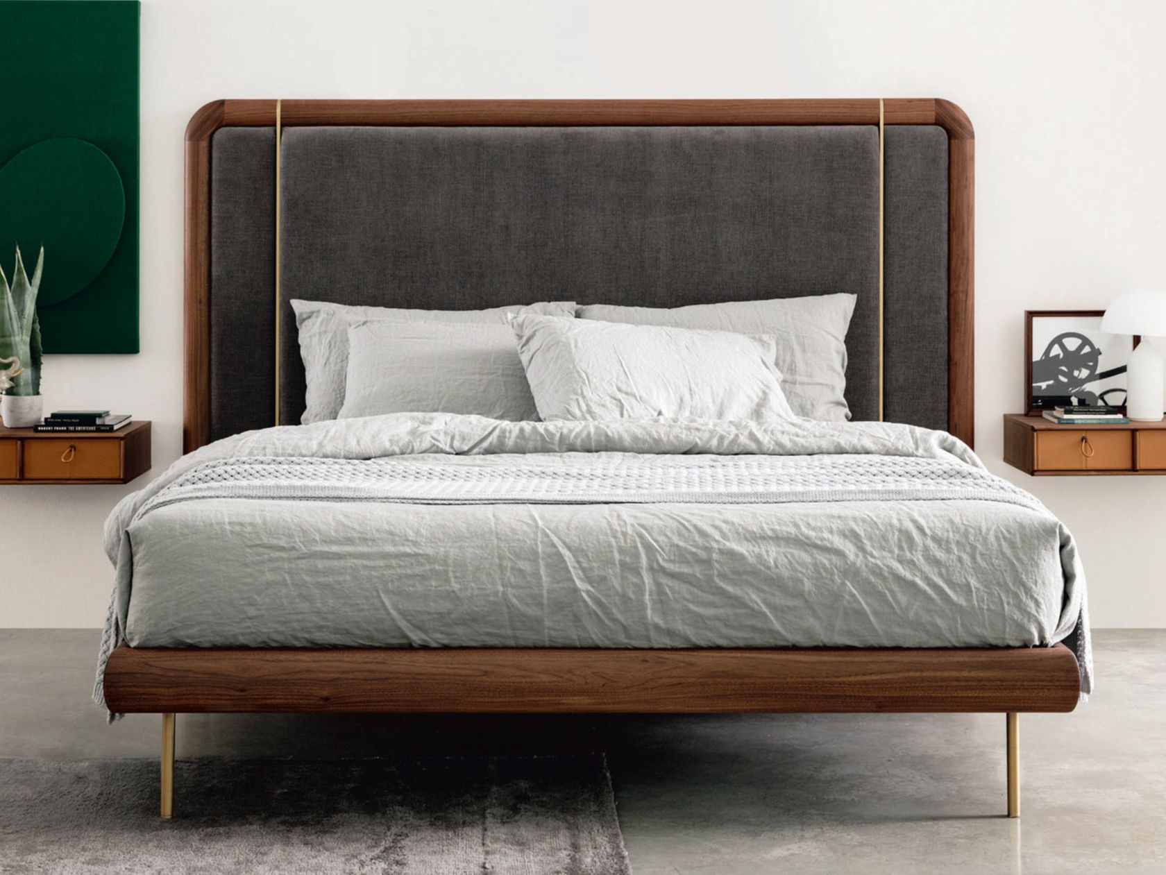 KILLIAN Bed with high headboard Wooden bed with upholstered headboard