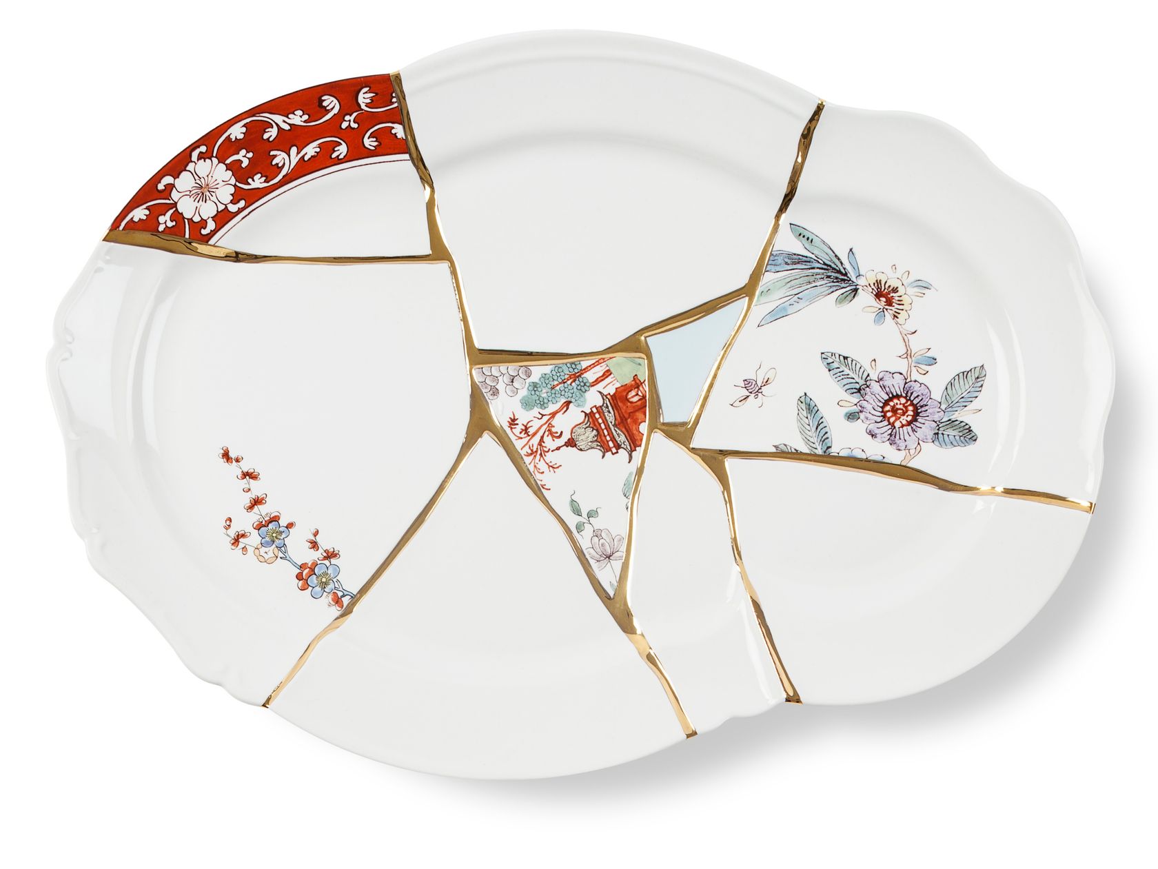 Assiette à Fruits Seletti Kintsugi - Porcelaine Avec Dorure à L'or 24 Carats, Design Artisanal Japonais