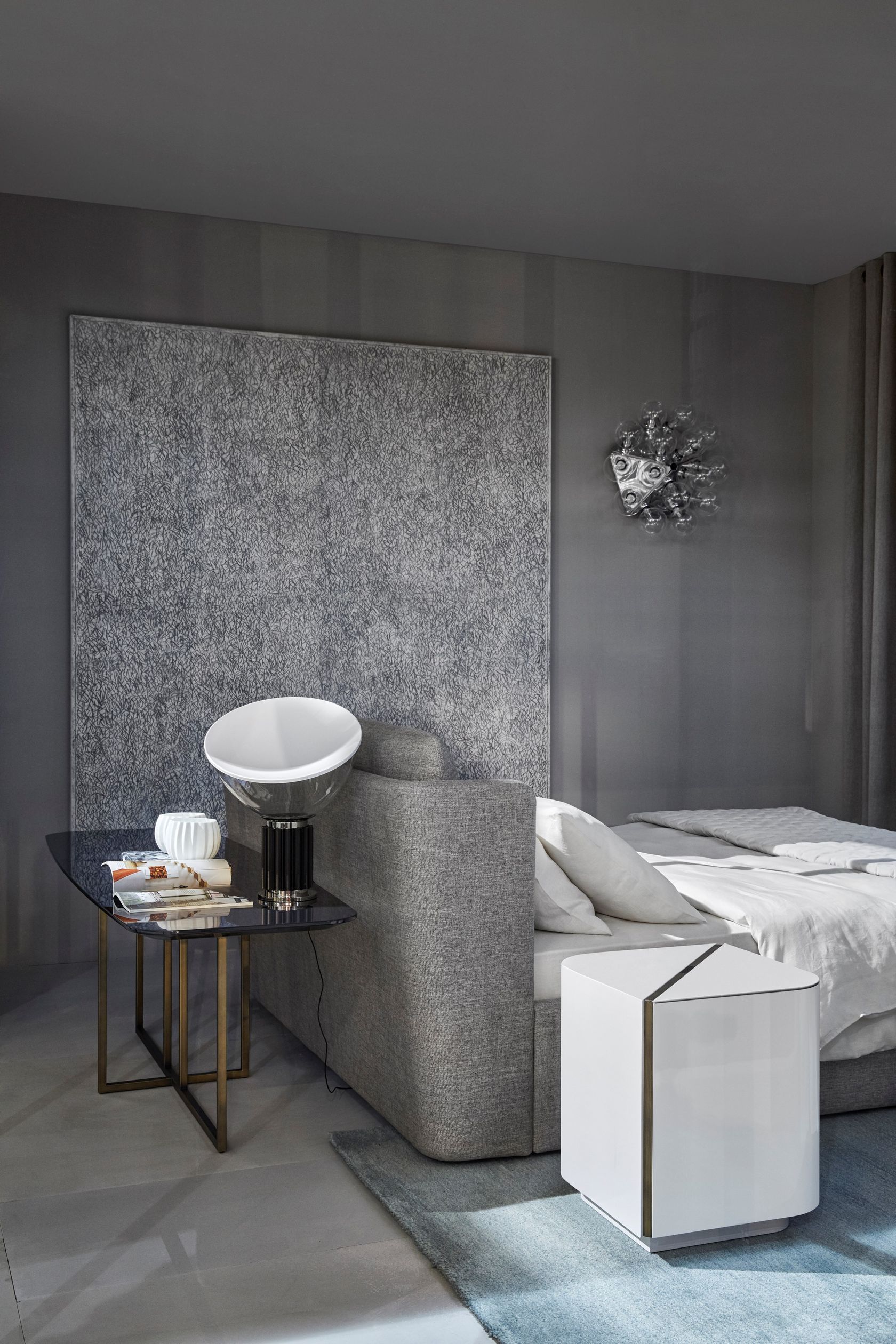 Fabric double bed with removable cover with upholstered headboard KIRA By Meridiani design