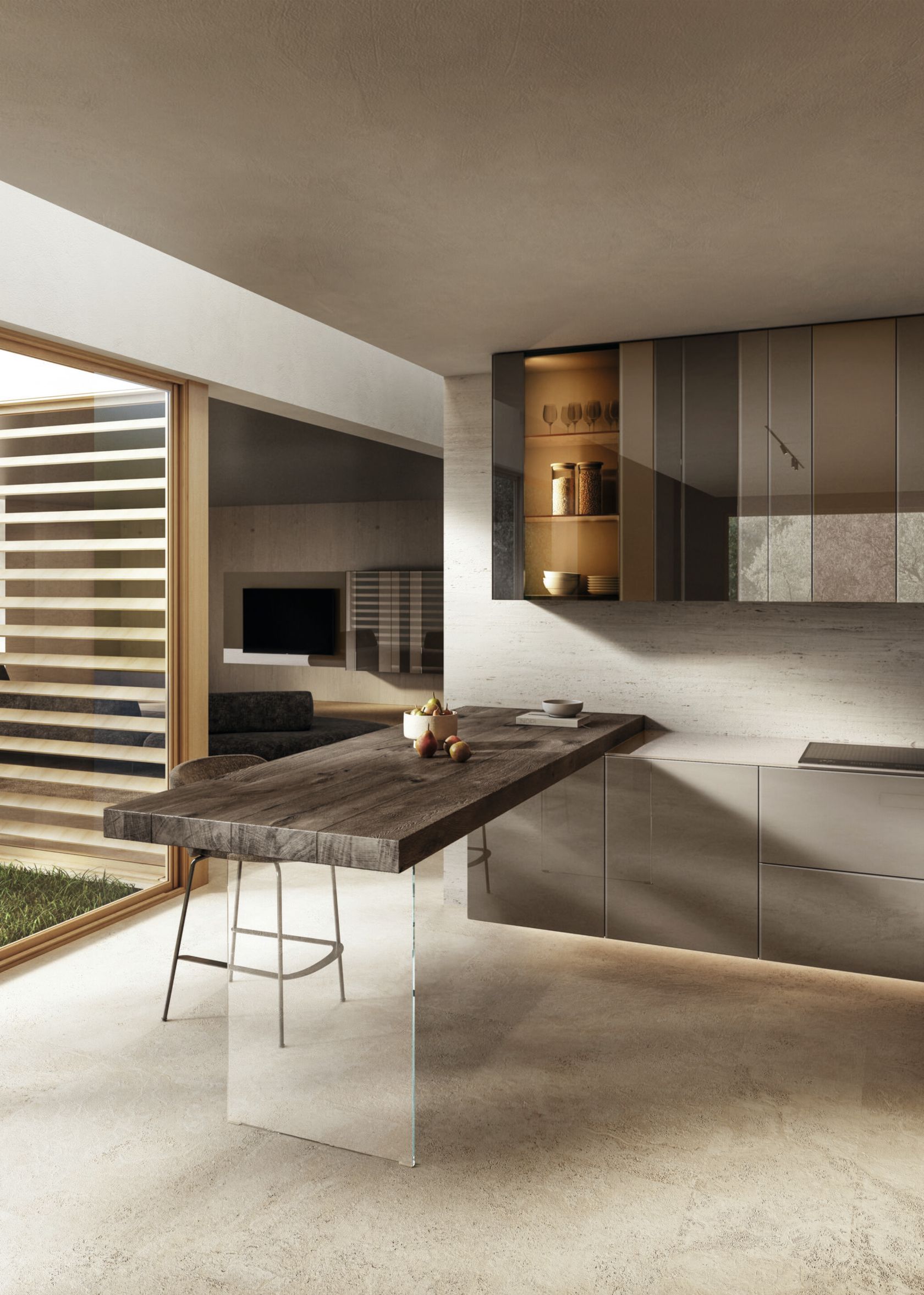 N.O.W KITCHEN 2829 Wood and glass kitchen without handles with ...
