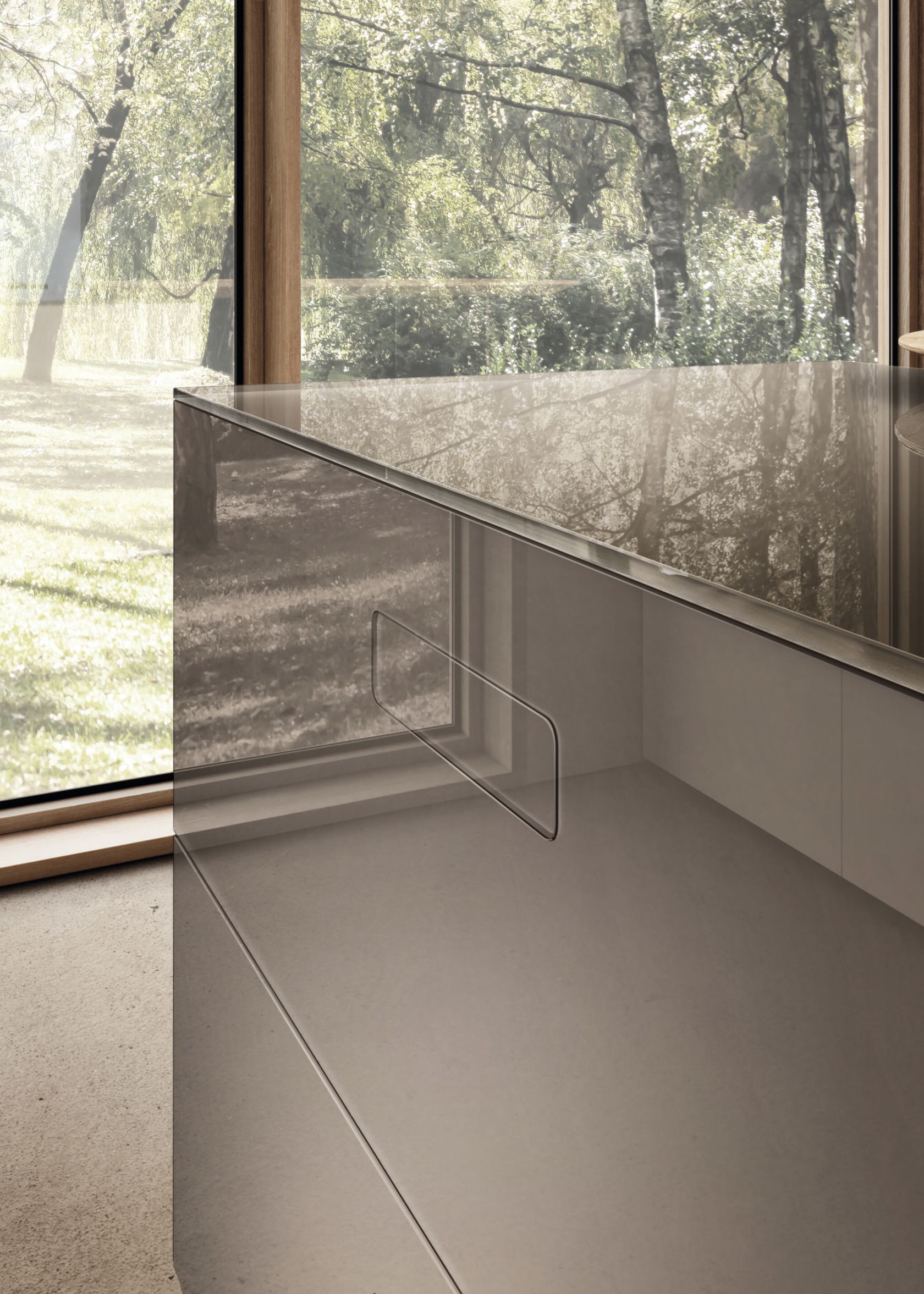 N.O.W KITCHEN 2832 Cucina in legno e vetro senza maniglie con isola By Lago