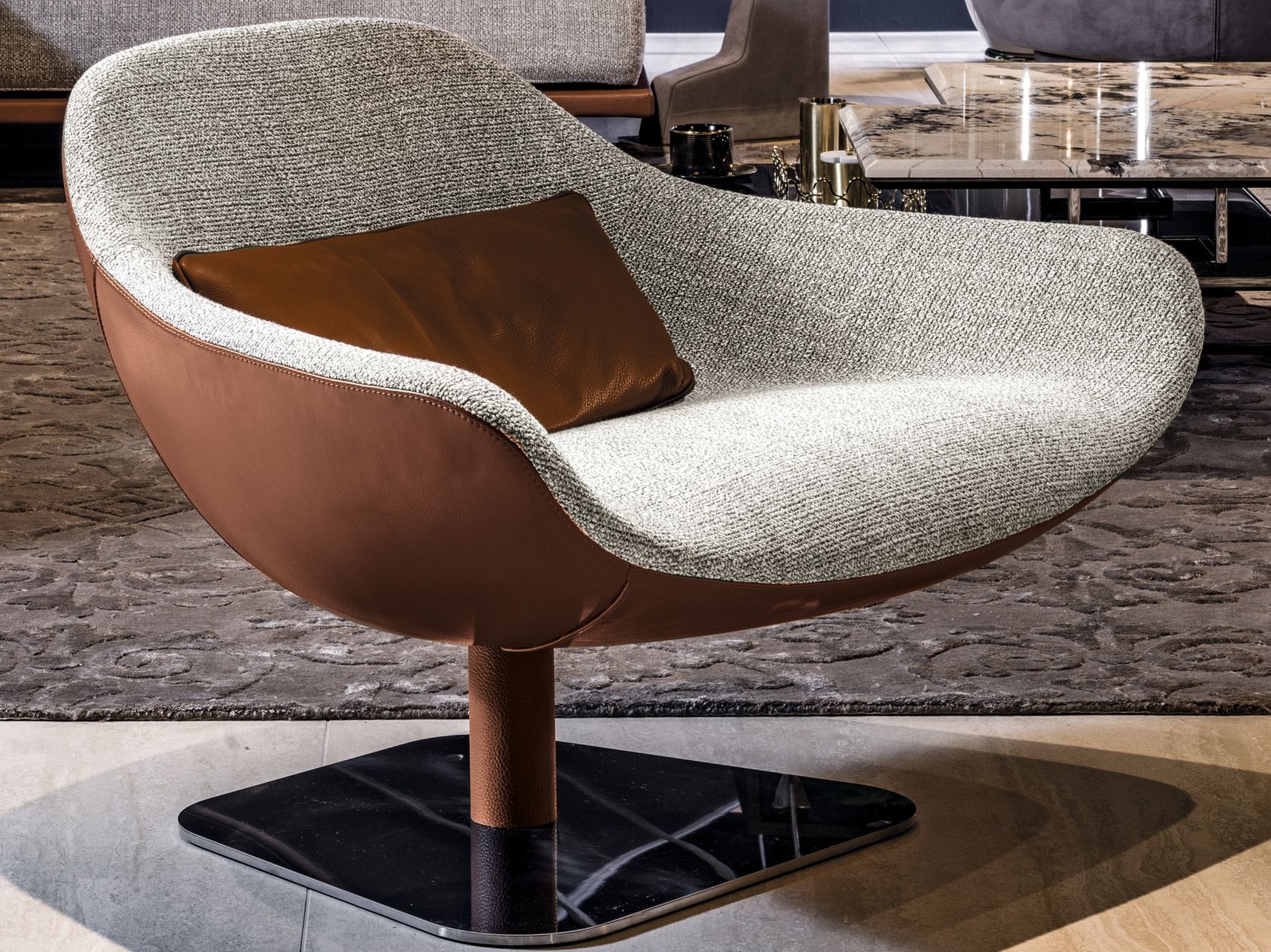 MEREDITH Swivel fabric armchair By Longhi design Giuseppe Viganò