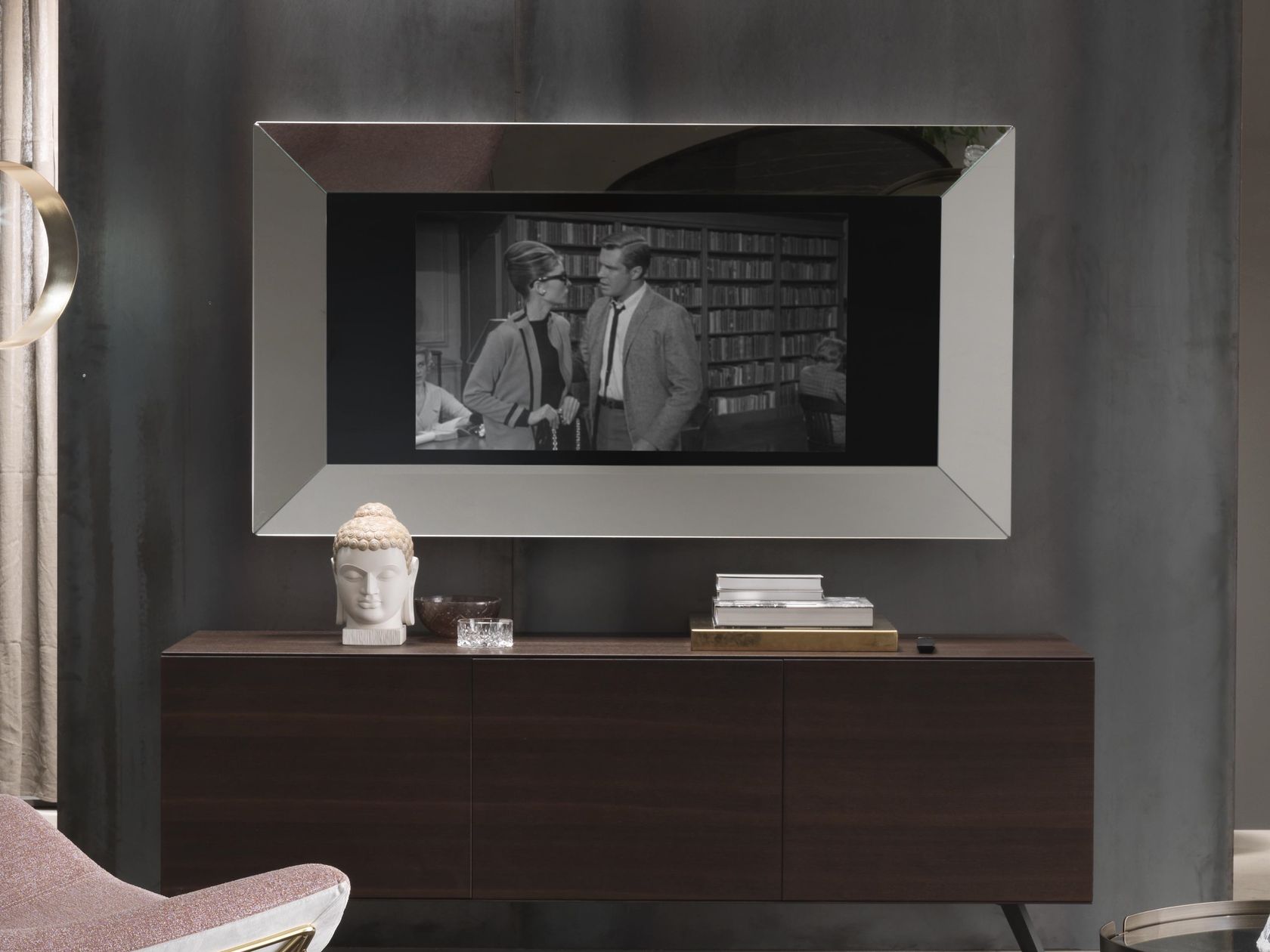 Framed wallmounted aluminium mirror MIRRORING TV By RIFLESSI