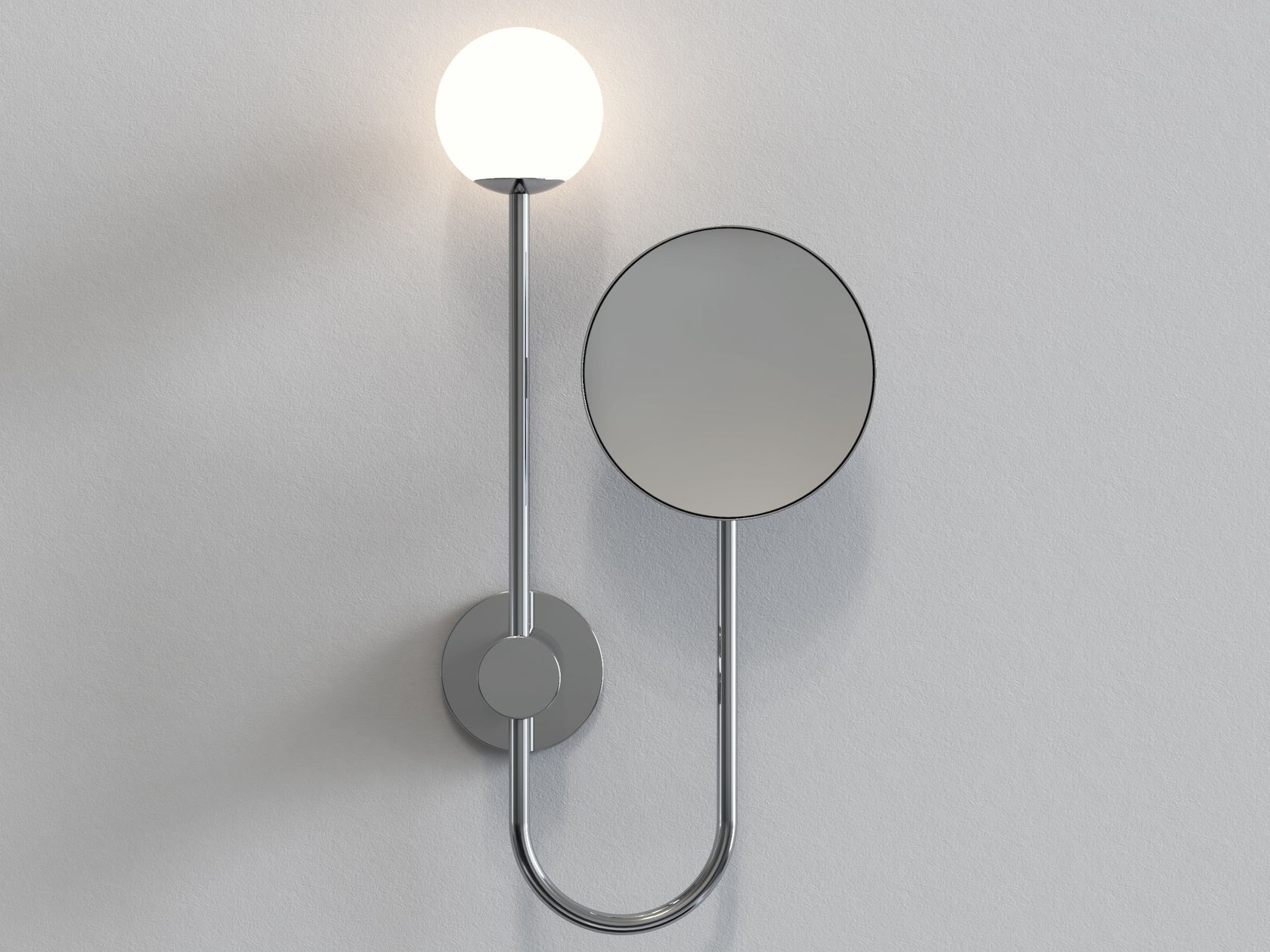 ORB Wallmounted metal shaving mirror with integrated lighting By Astro