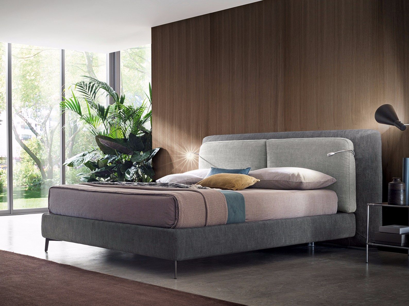 Fabric double bed with upholstered headboard PENNY By Felis