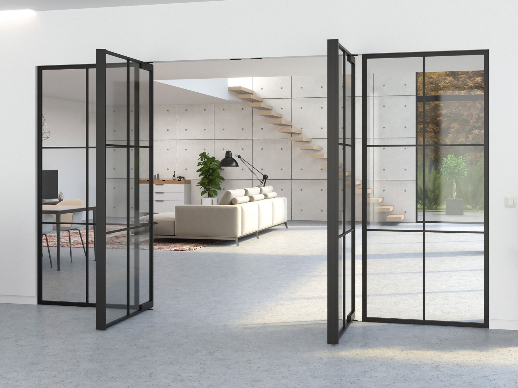 Pivot glass and aluminium door PORTAPIVOT MINI-MAX - DOUBLE DOOR+FIXED ...