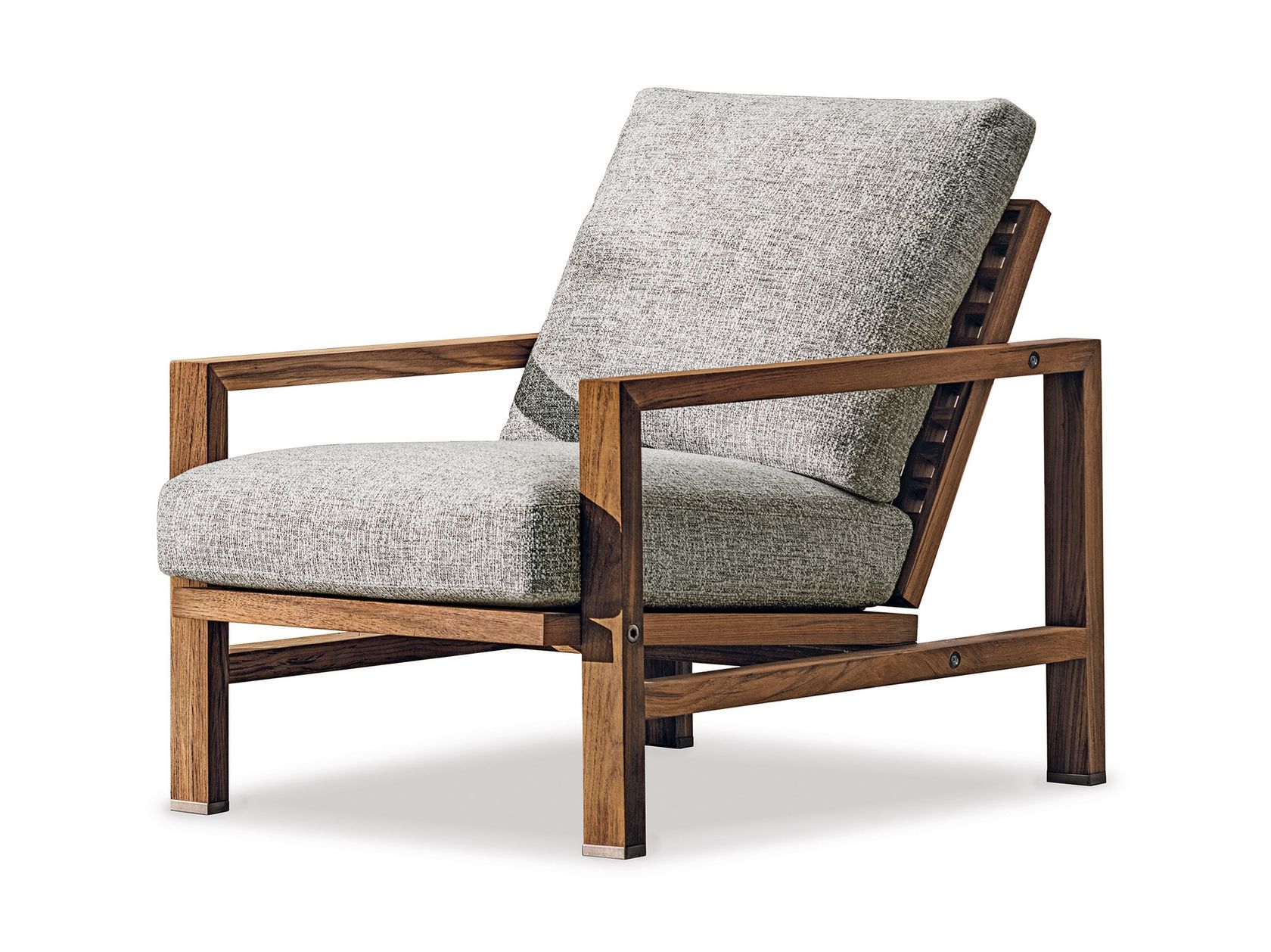 QUADRADO Outdoor armchair in teak with armrests By Minotti design