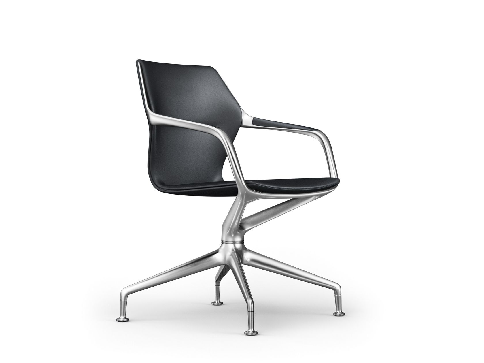 RAY Swivel trestlebased leather office chair with armrests By Brunner