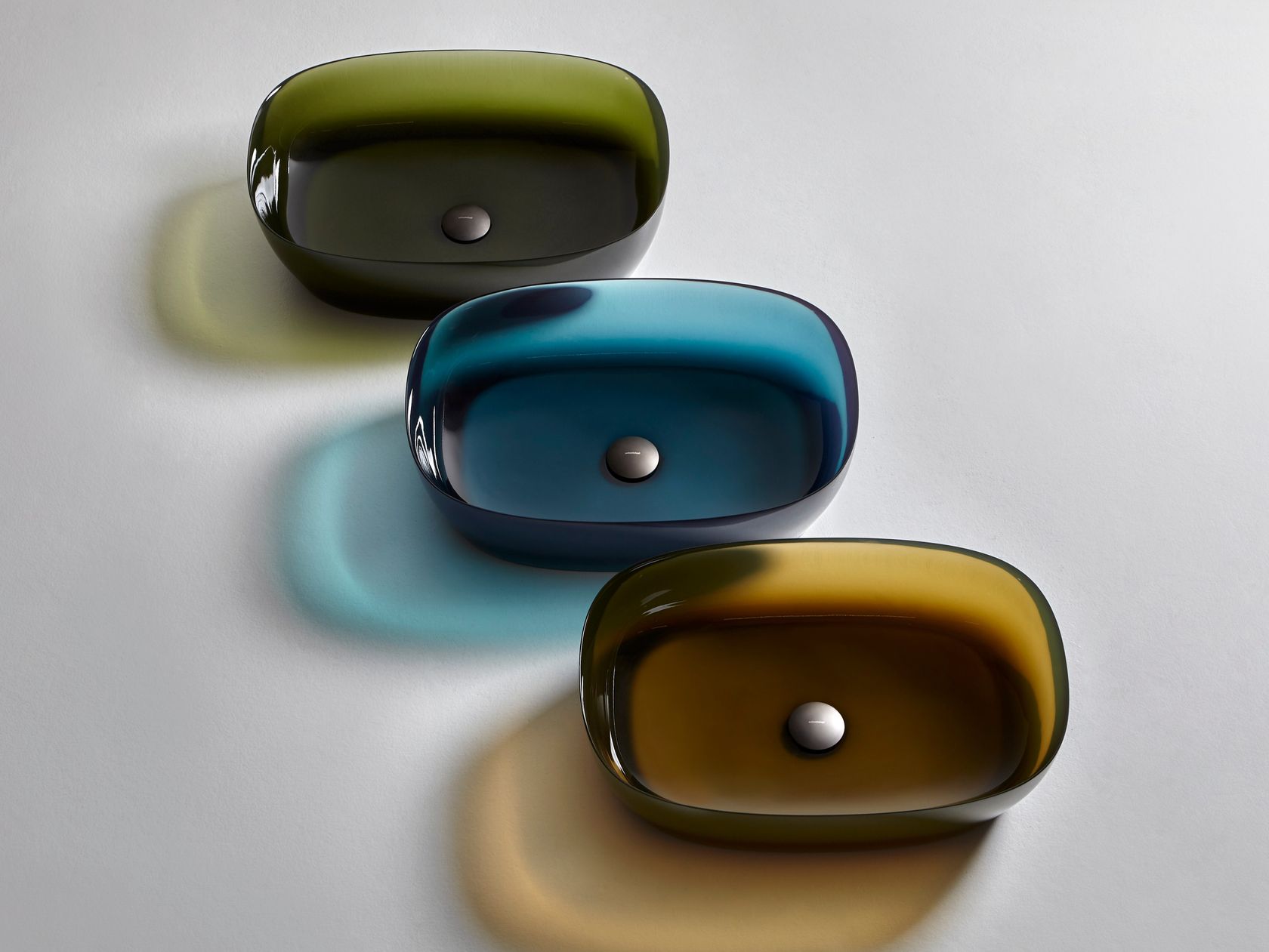 Antonio Lupi Senso Cristalmood countertop washbasin — rectangular form 54x40x15cm, translucent coloured resin, designed by Nevio Tellatin