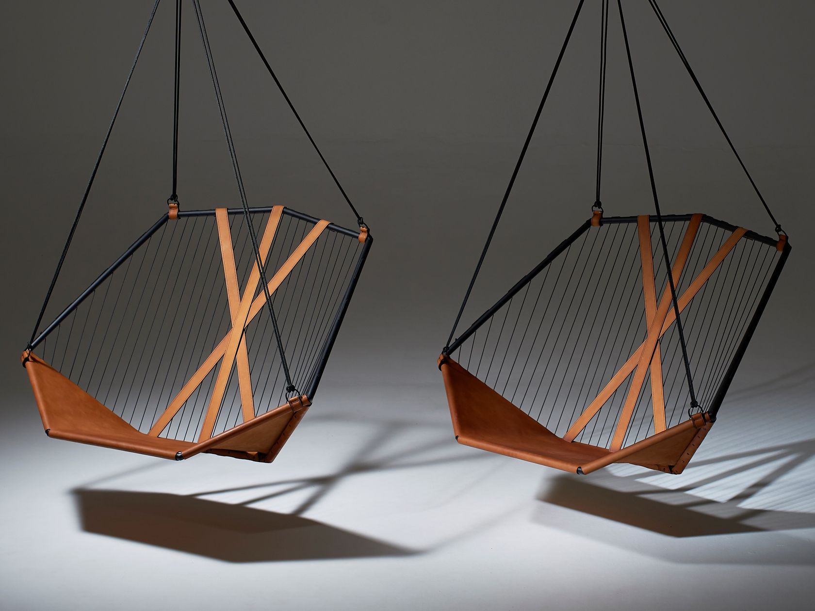 ANGULAR SLING Leather hanging chair swing seat By Studio Stirling ...